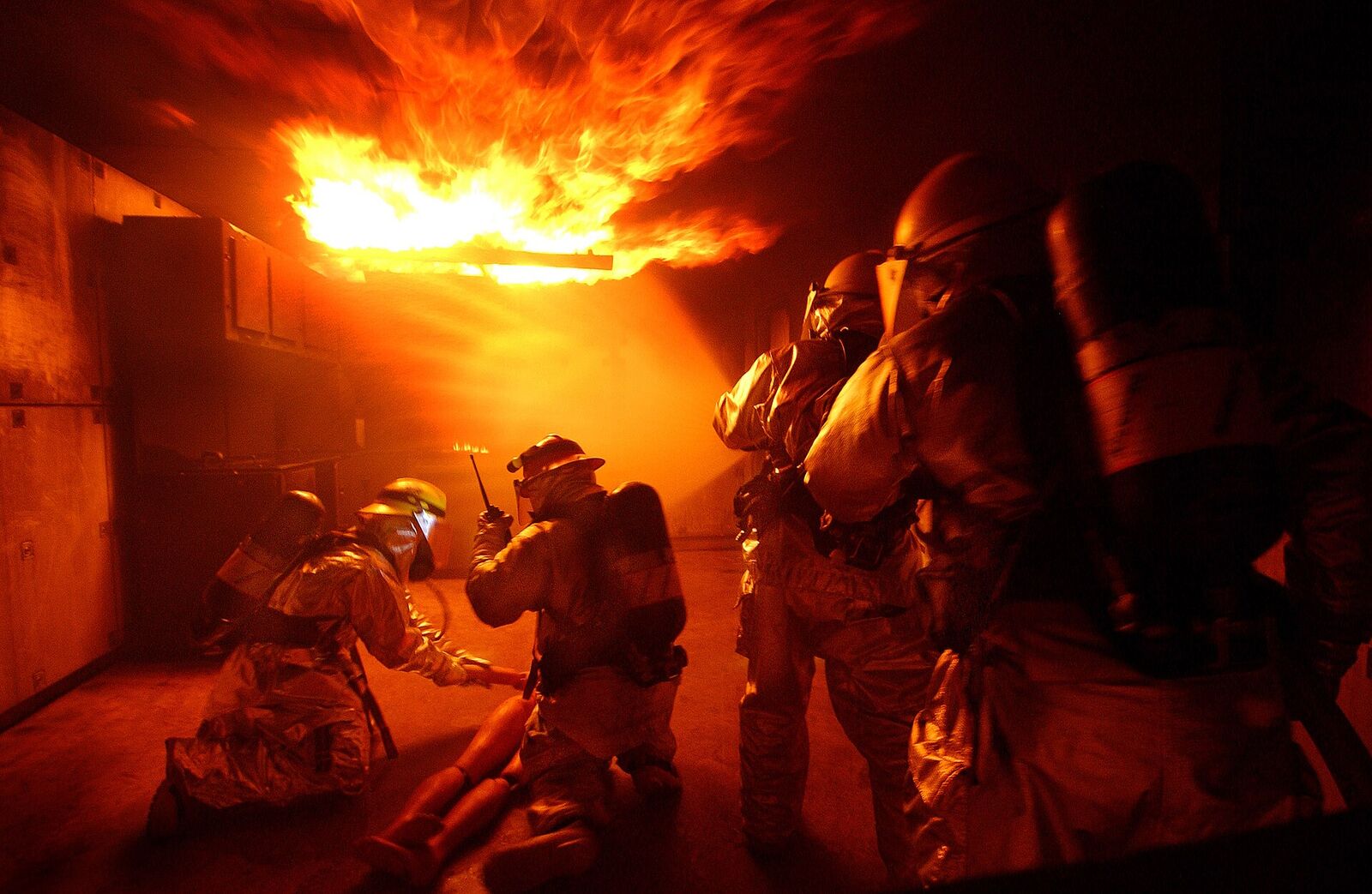 Fire department personnel conducting live fire training